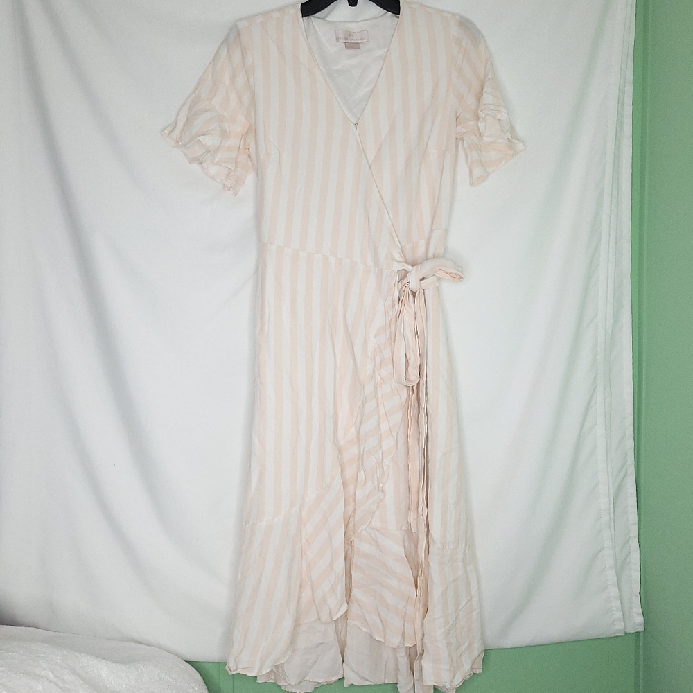 RACHEL PARCELL Women's Striped Ruffle Wrap Midi Dress SMALL
